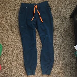 Navy Joggers with Orange Drawstring